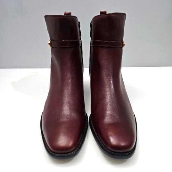 NEW Sam Edelman Brawley Ankle Bootie Womens 9.5 Brown Leather Block Heel Chain - Picture 6 of 15